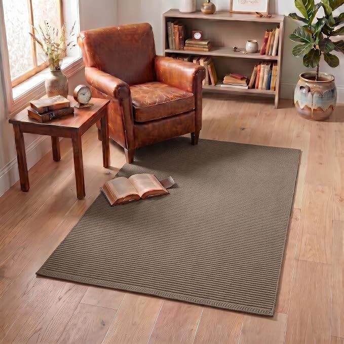 THE BEER VALLEY Hand Woven Area Rug 3x5 Feet - Brown Mocha | Non Slip Indoor Outdoor Kitchen Large Rugs for Living Room, Washable Low Profile Patio Carpet