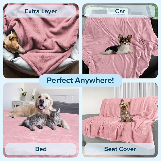 Waterproof Pet Blanket - 30x40-Inch Reversible Sherpa Fleece Throw Protects Couches, Cars, and Beds from Spills, Stains, and Fur by PETMAKER (Pink)