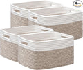 4 Pack Storage Baskets for Organizing, Woven Baskets for Shelves, White&Light Brown
