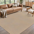 Rugalia Washable Woven 5x7 Area Rug, Camel Natural Cotton Living Room Rugs Low Plie Non-Slip Outdoor Patio Rug, Modern Farmhouse Neutral Plaid Floor Carpet for Dining Room Bedroom Balcony