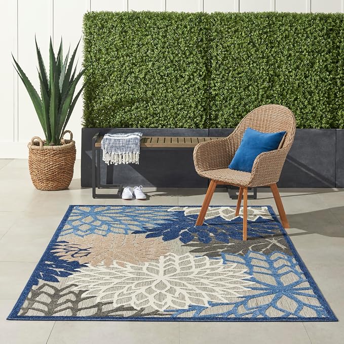 Nourison Home Aloha Indoor/Outdoor Blue/Multicolor 6' x 9' Area Rug, Easy Cleaning, Non Shedding, Bed Room, Living Room, Dining Room, Deck, Backyard, Patio (6x9)