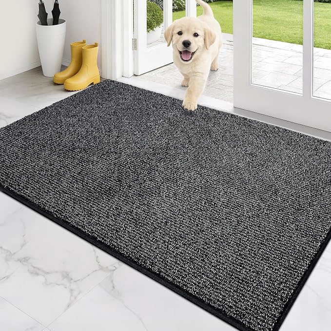 PURRUGS Dirt Trapping Door Mat 34" x 59", Non-Slip Machine Washable Entry Rug, Entrance Mat, Indoor Front Door Mat, Super Absorbent Entryway Rug for Muddy Shoes & Paws, Heathered Charcoal