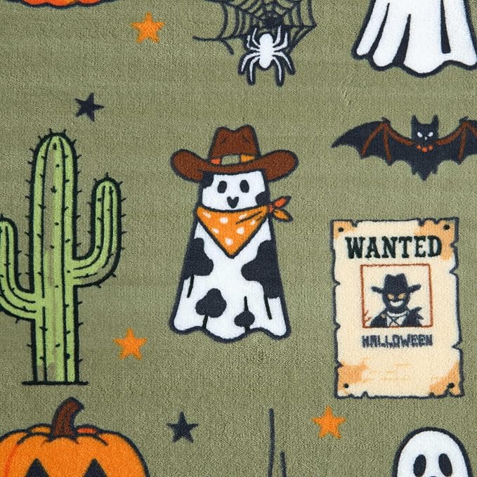 Wrangler - Throw Blanket, 50 x 70, Ultra-Soft Printed Blanket for Bed & Couch, Cozy Decorative Throw, Cute Ghosts Purple, Ghost Wanted Green