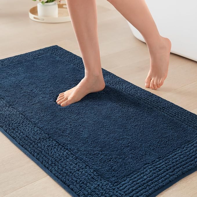 Madison Park Splendor Reversible 100% Cotton Bath Rug, 17 x 24, Navy | Tufted Bathroom Mat, 3000 GSM, Hotel Quality, Luxurious Plush, Medium Pile, Absorbent, Quick Dry, OEKO-TEX, Shower Room Décor