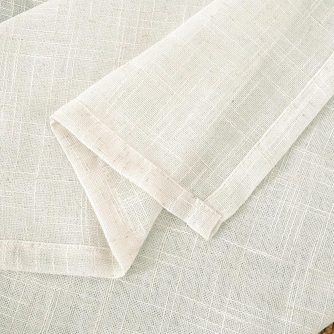 LAMIT Kitchen Semi Sheer Linen Curtains 24 Inch Long, Light Filtering Panels Back Tab and Rod Pocket Neutral Drapes for Cafe/Bathroom/Small Window, Cream, 2 Panels, 34 x 24 Inch