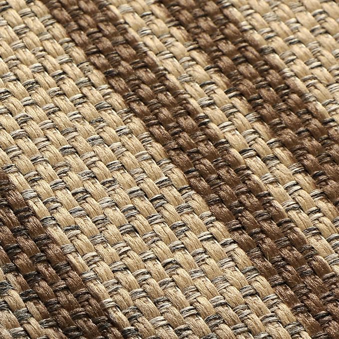Tribesigns Scalloped Easy Jute 2x6 Kitchen Runner Rugs Non Skid Washable, Tan/Striped Low Pile Runners for Hallways, Farmhouse Indoor Outdoor Carpet for Laundry Porch Entryway