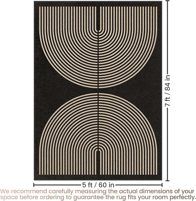 Washable Rainbow Easy Jute Rug, 5x7 Outdoor Indoor Patio Modern Geometric Contemporary Large Rugs, Low Pile Lightweight Non Slip Carpet Mat for Living Dining Room Bedroom Classroom Backyard Farmhouse