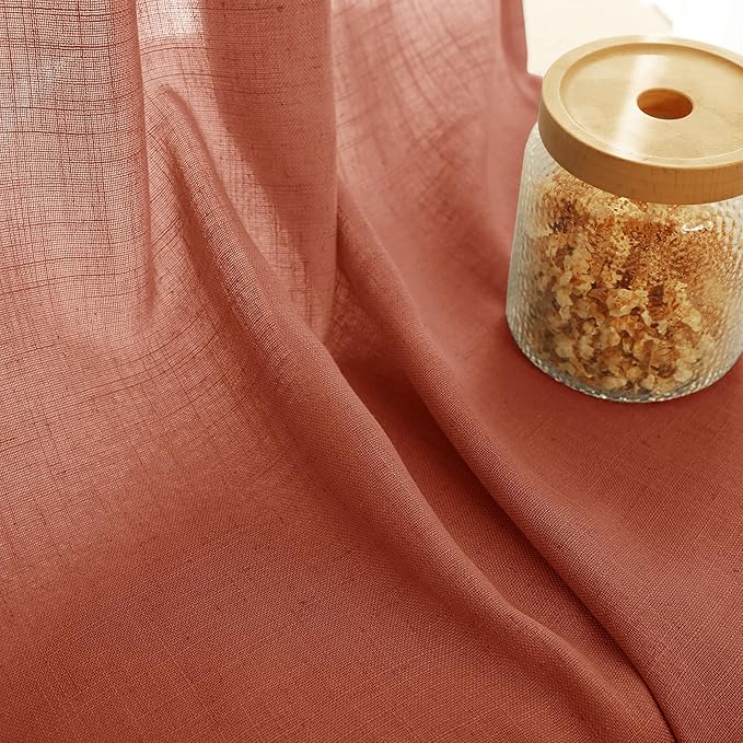 132 inch Linen Terracotta Curtains 2 Panels for Living Room Back Tab Light Filtering Semi Sheer Rust Colored Curtains 132 inches Long Soft Thick Cotton Cloth Textured Rustic Boho Farmhouse Room Decor