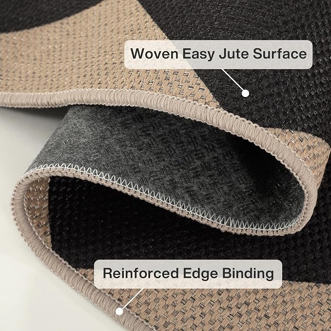 Tribesigns 3x5 Black Checkered Easy Jute Outdoor Patio Rugs for Porch | Washable, Non-Slip Diamond Rug for Front Door, Kitchen, Backyard, Entryway and Indoor Outdoor Spaces, Includes 4 Rug Grippers