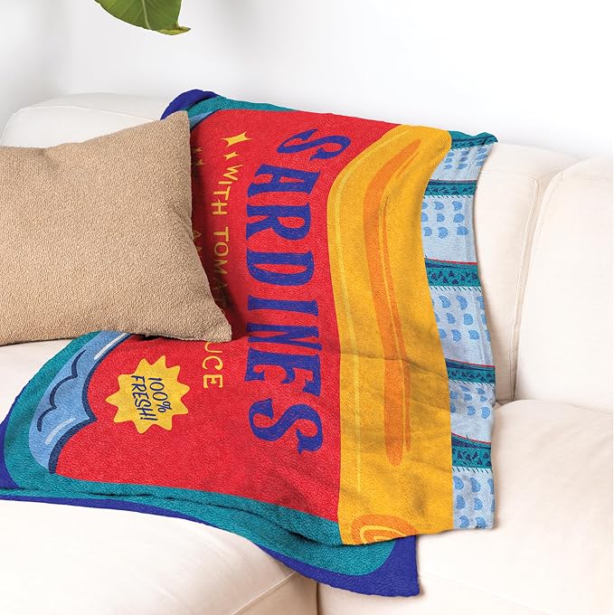 WHAT DO YOU MEME? Cozy Concepts Co. Sardines Comfort Blanket by Relatable - Cozy Throw for Room Decor, Everyday Lounging or Funny Gag Gifts for Teens - Includes 1 Giant 60" Sardines Fleece Blanket