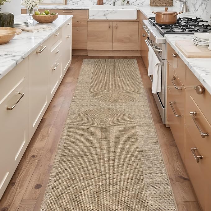 Non-Slip Jute Rug for Entryway: 2.5x6 Outdoor Mat - Geometric Arch Pattern | Safe Walking for Family All Day and Help with Cutting Slip Falls by 70%
