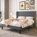 SHA CERLIN Queen Size Velvet Bed Frame, Tufted Wingback Headboard, Grey | 47'' Modern Vertical Channel Headboard, Upholstered Platform Bed, Wood Slats, No Box Spring Needed, Easy Assembly, Noise Free