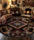 YIHOUSE Southwestern Round Rug 6ft, Low Pile Soft Circle Area Rug with Non-Slip Backing, Western Rustic Washable Rugs for Living Room, Bedroom