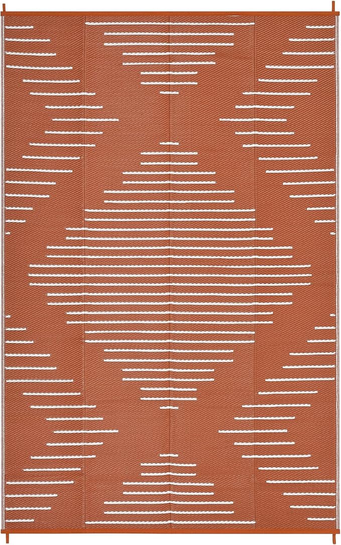 Garvee 10x14 Outdoor Area Rugs Waterproof Easy-Cleaning Plastic Reversible Rugs Indoor Outdoor RV Mat Carpet for Patio Backyard Porch RV Beach Picnic Terracotta White