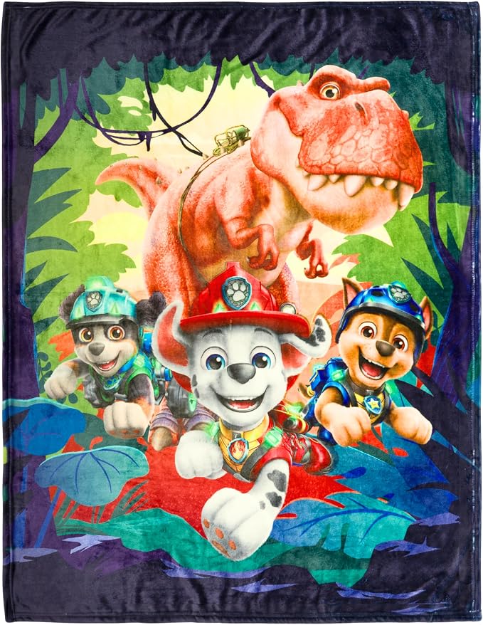 Paw Patrol Dino Movie Throw Blanket 60 in x 46 in – Soft Cozy Plush for Couch, Bed & Travel, Collectible Gift (Officially Licensed Product) by Franco