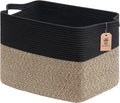Goodpick 50L Large Wicker Blanket Basket, 18" x 14" x 12", Black Jute | Blankets, Pillows & Toys Storage, Decorative Storage Basket for Living Room & Bedroom Organization, Built-In Handles