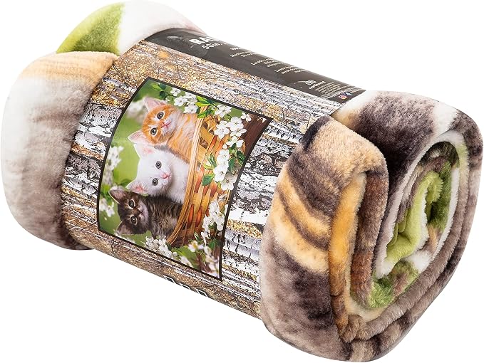 Northwest Wild Heritage Raschel Throw Blanket, 50" x 60", Basket of Kittens
