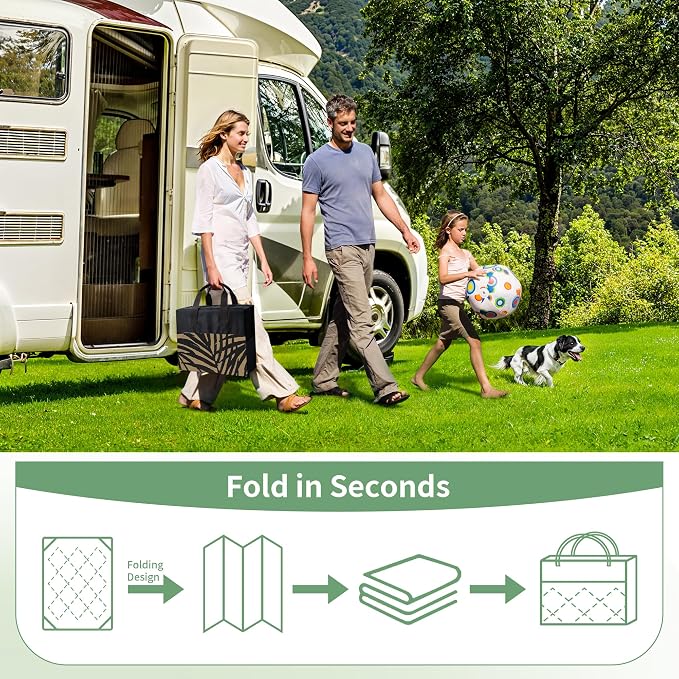 GENIMO Outdoor Rug, Waterproof Plastic Rugs for Patio, 6'x9' Ebony Brown | Outside Larger Leaf Carpet Mat for Porch Decor, Deck, Balcony, Camping, RV, Backyard, Picnic, Beach, Reversible, Foldable