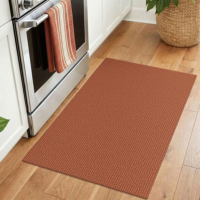 IOHOUZE Small Area Rug 2x3 Washable Woven Rugs for Entryway Non Slip Rubber Backed Front Door Rugs Indoor Doormat Throw Rug Floor Carpet for Entrance Kitchen, Burnt Orange/Tan