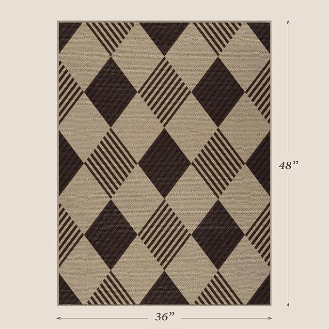 3x4 Entryway Door Mat Indoor – Washable Non Slip Small Rug for Front Door, Kitchen Sink, Mudroom, Garage Entry, Low Profile Easy Clean Farmhouse Plaid Floor Mat