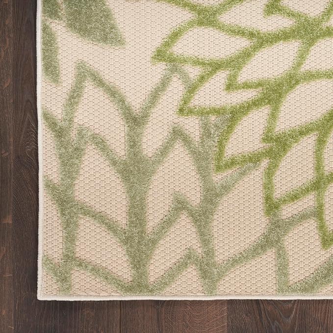 Nourison Home Aloha Indoor-Outdoor Ivory Green 9' x 12' Area Rug, Easy Cleaning, Non Shedding, Bed Room, Living Room, Dining Room, Backyard, Patio, Deck (9x12)