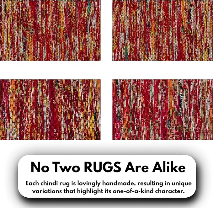 Ramanta Home Cotton Chindi Hand Woven Rug - 3x5 ft Multi Color, Reversible Area Rugs for Living Room, Kitchen, Bedroom, Biodegradable Bohemian Throw Carpet for Hpme & Office Patio - 36x60 Inches