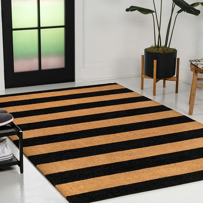 JONATHAN Y Striped Coir Indoor Outdoor Doormat 5X8 Natural/Black, Sutton Modern Coastal for Living Room, Bedroom, Kitchen, Office, Easy-Cleaning, High Traffic, Pet-Friendly, Non-Shedding NRF105A-5