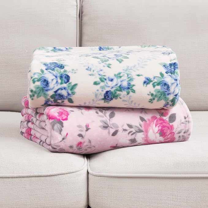 Jessica Simpson Oversized 60"X70" Plush Throw Blanket, Esther Blush Roses