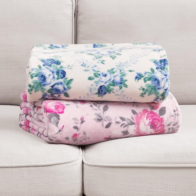 Jessica Simpson Oversized 60"X70" Plush Throw Blanket, Braelyn Blue Roses