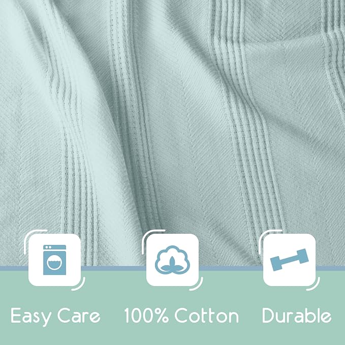 Vellux 100% Cotton Blanket, Queen, 90x90, Light Blue | Soft, Breathable Knit, Lightweight, All Season, Machine Washable, Oeko-Tex Certified, Hotel Quality