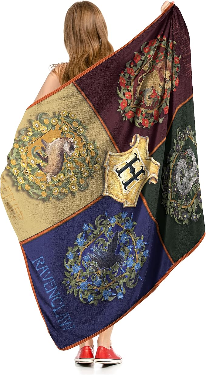Northwest Harry Potter Micro Raschel Throw Blanket, Lightweight Breathable for Couch, Sofa, Cozy for All Seasons 46" x 60", Botanical Houses