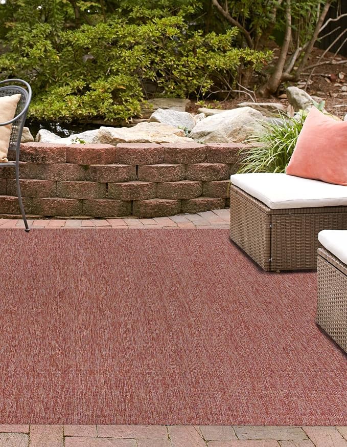 Unique Loom Collection Casual Transitional Solid Heathered Indoor/Outdoor Flatweave Area Rug (13' Square, Rust Red/Beige)