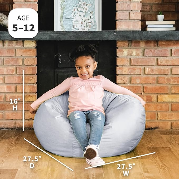Big Joe Classic Bean Bag Chair for Kids Bedroom and Reading Nook, Easy-Clean Gray, Durable Nylon Polyester Blend, 2 feet Refillable | 2 feet, Smartmax Fabric, Polystyrene Bean Filled, Refillable, Nylon Polyester, Safe for Kids Ages 3+, Supports Up to 2...