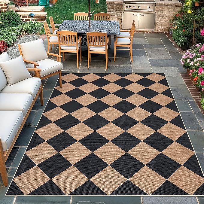 COZYLOOM Washable Rugs for Bedroom 8x10 Modern Easy Jute Rug with Non Slip Backing, Geometric Diamond Pattern Stain Resistant Accent Carpet Foldable Indoor Outdoor Rug for Dining Room, Patio, Brown