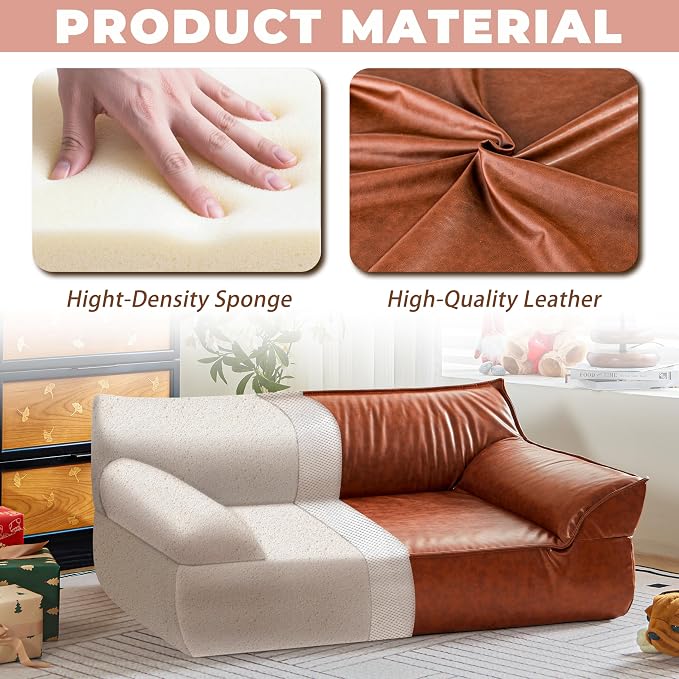 Large Leather Dog Sofa Pet Bed Couch for Large and Medium Dogs Under 70 lbs, Brown Luxurious Vintage Elevated Dog Sofa Chaise Indoor Furniture Style Pet Supplies Low Maintenance