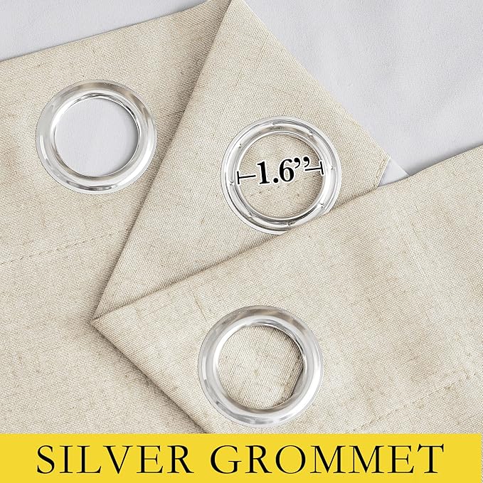 NICETOWN Linen Blackout Curtains 54" Long for Classroom, Beige, Set of 2, Short Kitchen Burlap Linen 100% Blackout Drape Panels for Night Shift, Great Job for Blocking Light