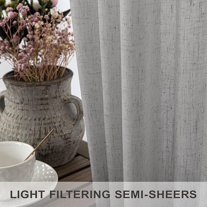 Pitalk Light Grey Linen Curtains 102 Inches Long - Image 4
