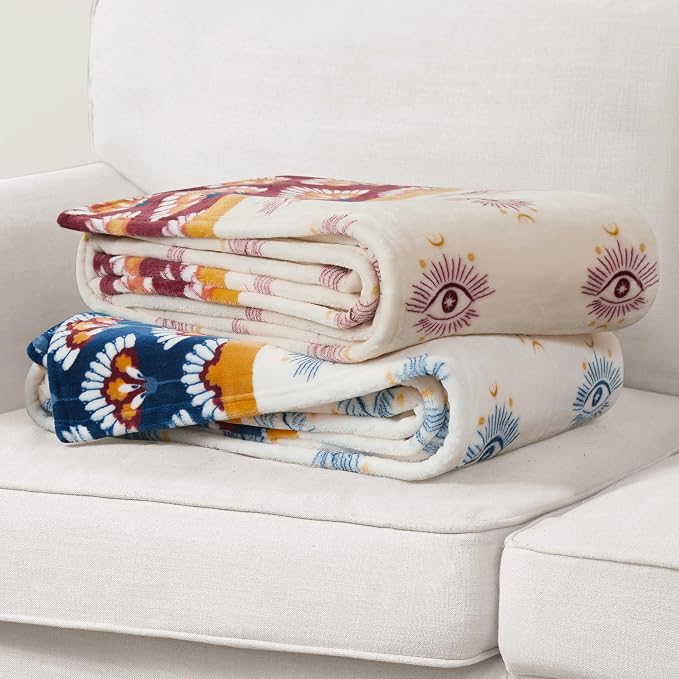 Jessica Simpson Plush 50"X70" Throw Blanket - Celeste Burgundy/Red - Luxurious Plush Blanket for Ultimate Comfort and Cozy Warmth