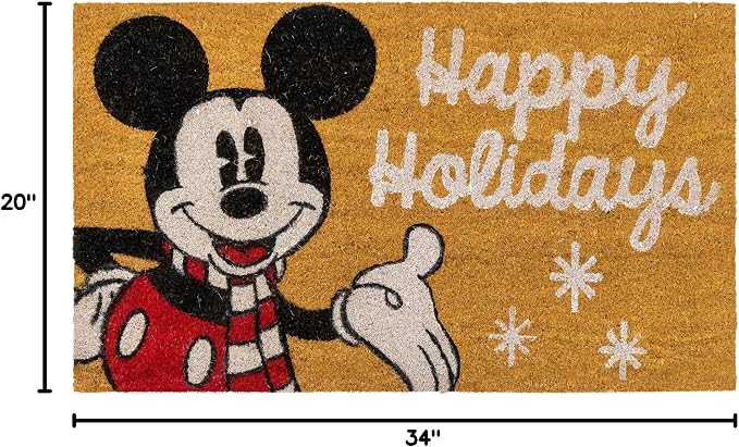 Gertmenian Disney Mickey Mouse Coir Doormat - 2x3 Welcome Mat (2-Pack), Ideal for High Traffic Areas in Front Door, Garage, Entryway - Mickey Happy Holidays/Snowflake, 46646