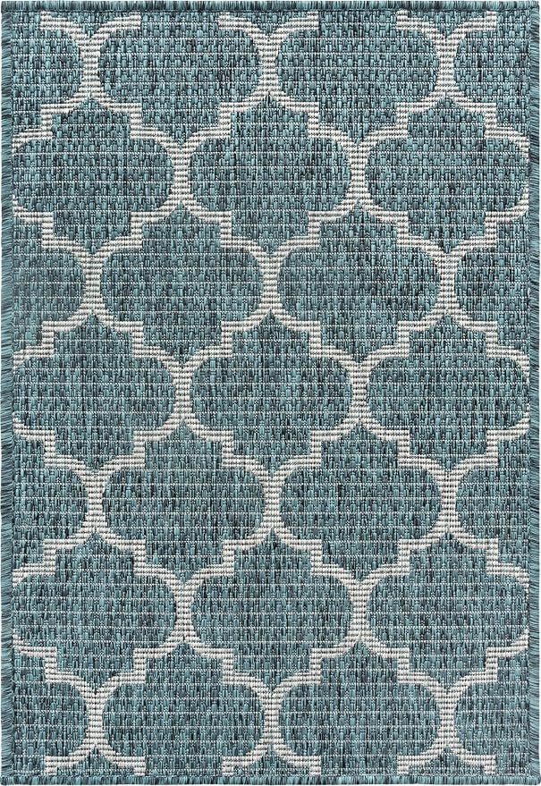 Unique Loom Outdoor Trellis Collection Area Rug (2' 2" x 3' 1" Rectangle, Teal/ Gray)