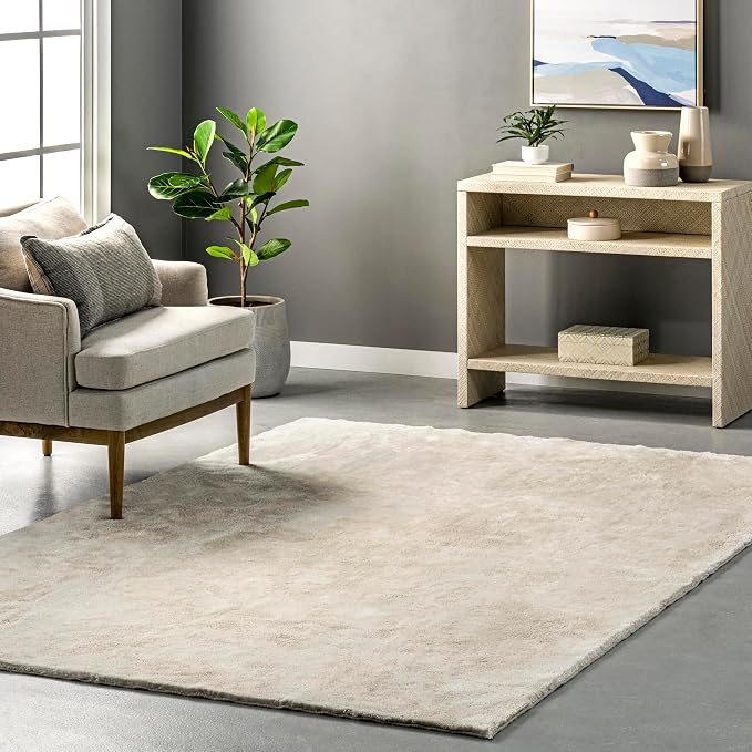 nuLOOM Loni Cream Solid Washable Area Rug, 4' Square