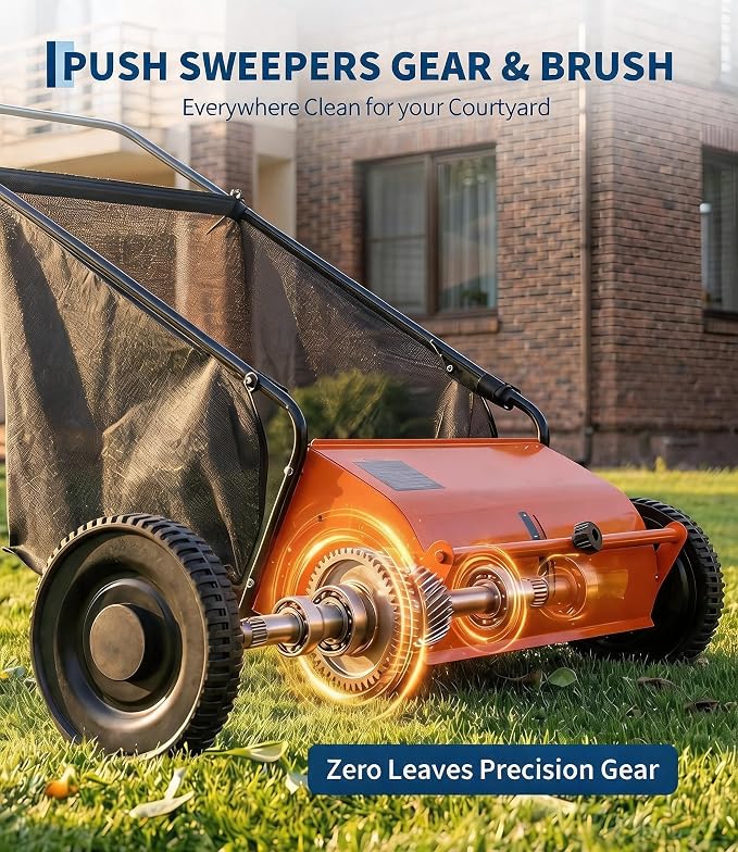 Push Lawn Sweeper, 26-Inch Width, 7 Cu. ft. Hopper Capacity, 4 Spinning Brushes