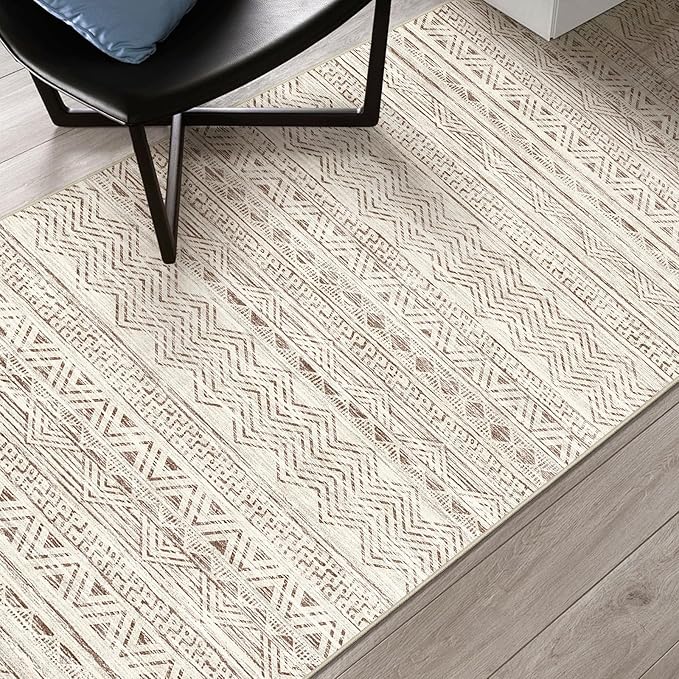 2x8 Washable Kitchen Runner Rug: Modern Moroccan Runners for Hallway Soft Non Slip Rugs with Rubber Backing Low Pile Thin Waterproof Floor Carpet for Entryway Bedroom Bathroom Indoor 2x8 Beige