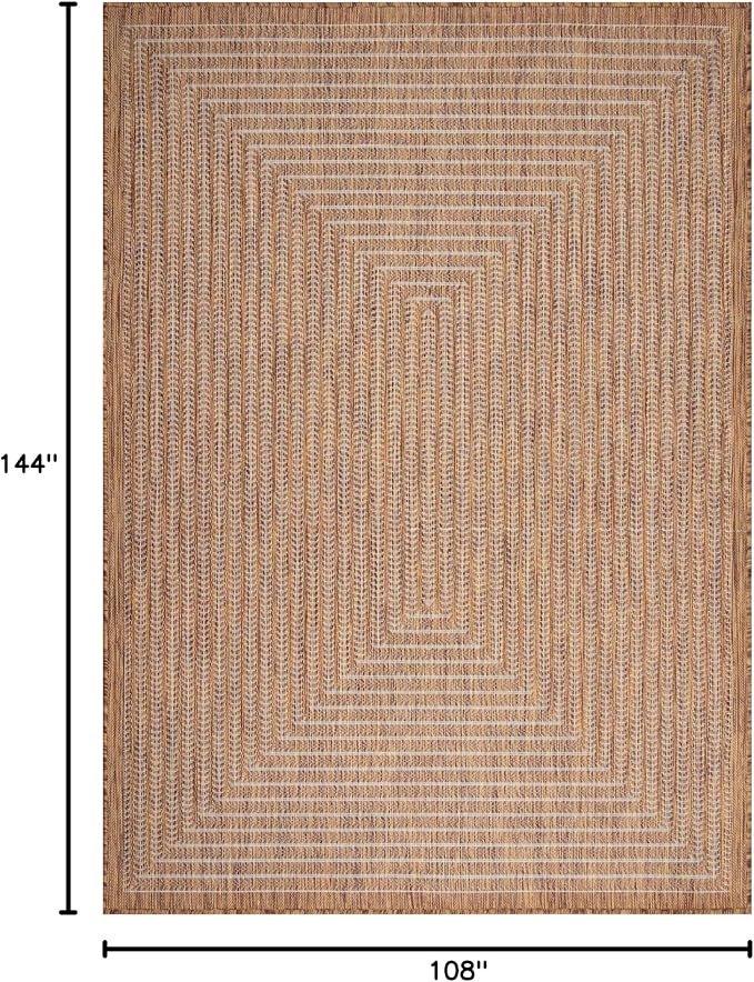 Adiva Rugs Outdoor Indoor Area Rug, Weather Resistant, Easy to Clean, Stain Resistant Floor Mat for Dining Room, Backyard, Deck, Patio (Wooden, 9' x 12')