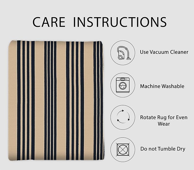 IOHOUZE Striped Area Rug 2'x4.3' Tan and Black Front Door Rugs Small Washable Area Rug for Front Porch, Spring Summer Welcome Door Mats Outdoor Indoor, Doormat for Entryway Porch Entrance
