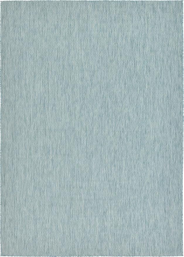 Unique Loom Collection Casual Transitional Solid Heathered Indoor/Outdoor Flatweave Area Rug (8' x 11' 4" Rectangle, Aquamarine/Ivory)