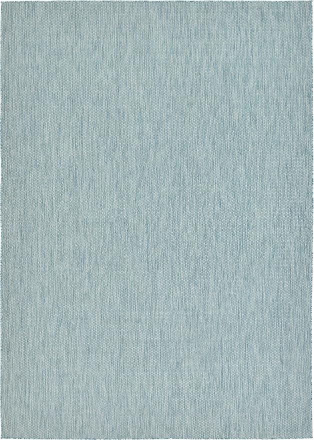 Unique Loom Collection Casual Transitional Solid Heathered Indoor/Outdoor Flatweave Area Rug (8' x 11' 4" Rectangle, Aquamarine/Ivory)