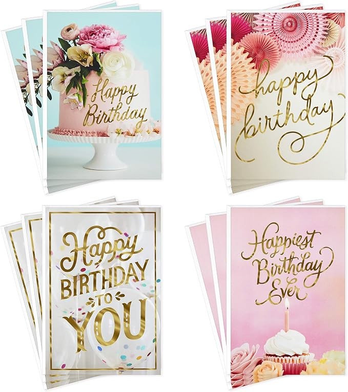 Hallmark Birthday Cards Assortment, 24 Cards with Envelopes (Rainbow Lettering, Best Day Ever) & Birthday Cards Assortment, Balloons, Cake, Flowers (12 Cards with Envelopes)