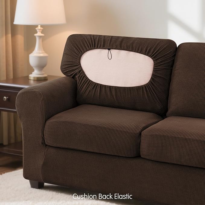 SUBRTEX 7 Pieces Stretch Sofa Slipcover,Couch Cover for 3 Cushion Washable Sofa Cover with Individual Backrest Cushion Covers for Living Room(Large,Chocolate)