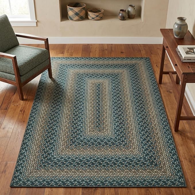 Garvee Easy Jute Outdoor Rug 5x7 Washable Non Slip Braided-Print Neutral Rugs for Living Room Indoor Outdoor Farmhouse Rugs Ultra-Thin Non-Shedding Foldable Mat for Bedroom Kitchen Porch Green/Camel